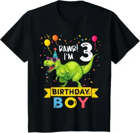 3 Year Old Boy 3rd Birthday Boy T Rex Dinosaur T-Shirt