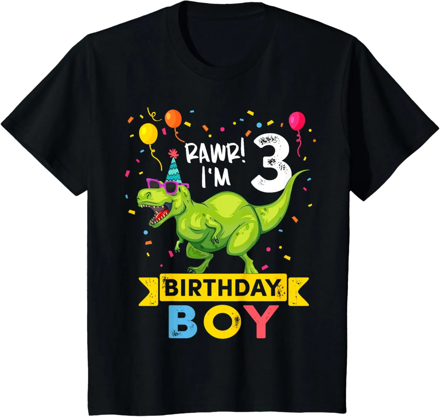 3 Year Old Boy 3rd Birthday Boy T Rex Dinosaur T-Shirt
