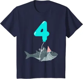 4th Birthday Shark Shirt | Cute 4 Year Old Shark Gift Shirt T-Shirt