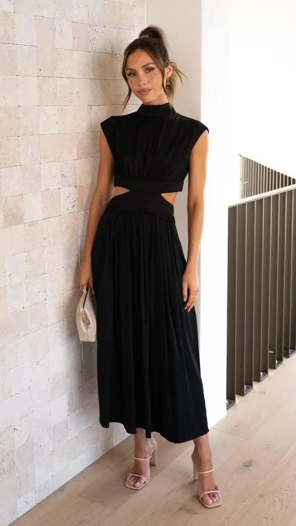 ANKOMINA Women's Sexy Summer Cutout Waist Sleeveless Long Maxi Dress Bodycon Backless Party Club Dresses with Pockets