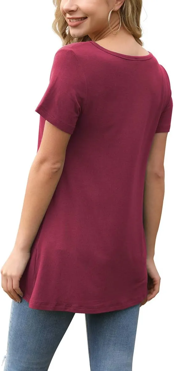 AWULIFFAN Womens Summer Short Sleeve Tunic Tops Loose Fit Casual T-Shirt Button Up Blouses