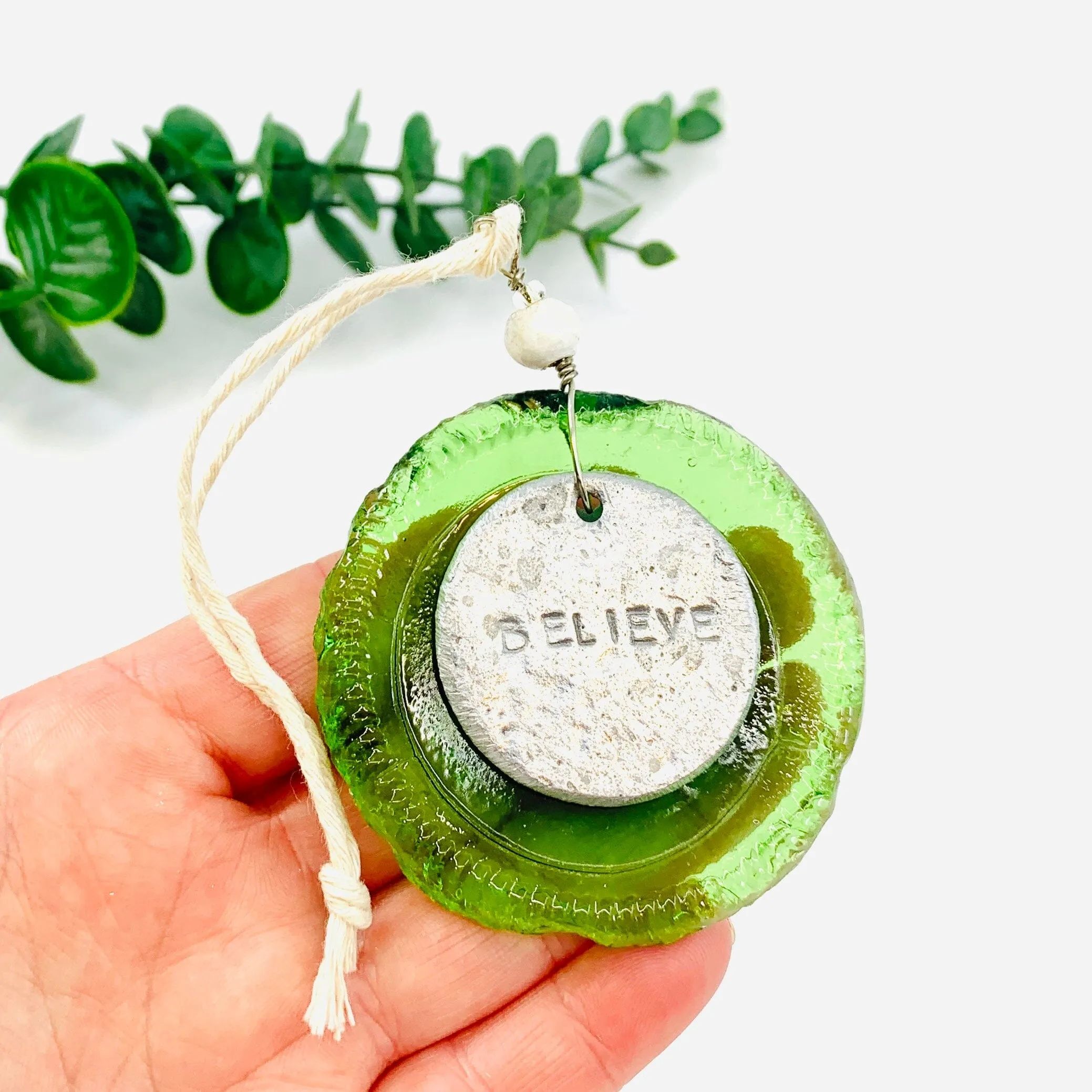 Bottle Bottom Ornament, Believe