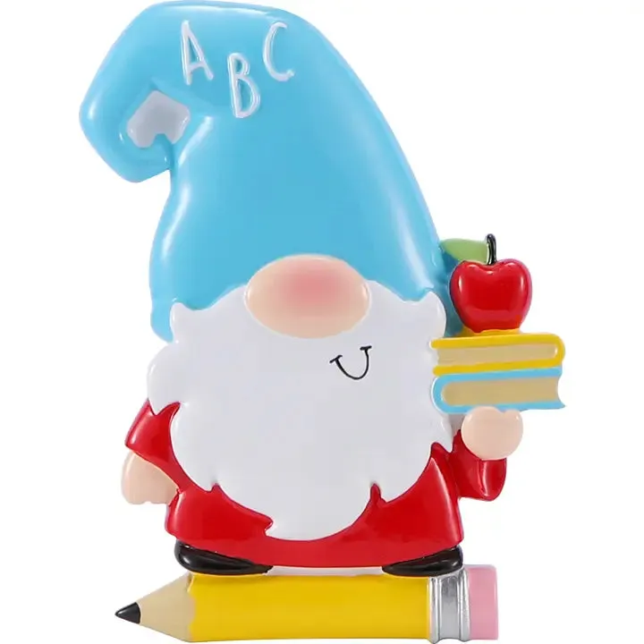 Ceramic Gnome Teacher Ornament Holding Books & Apple for the Teacher