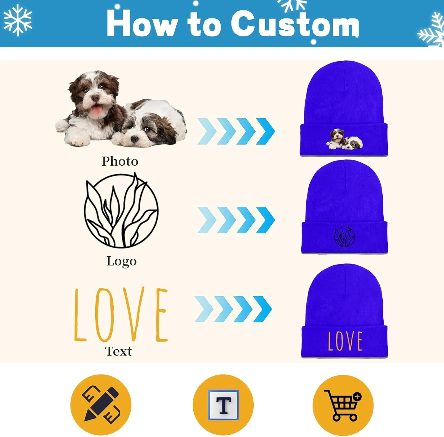 Custom Soft Skull Beanie Hat with Your Text/Logo/Photo, Personalized Winter Knitted Cuffed Beanie Hat for Men & Women