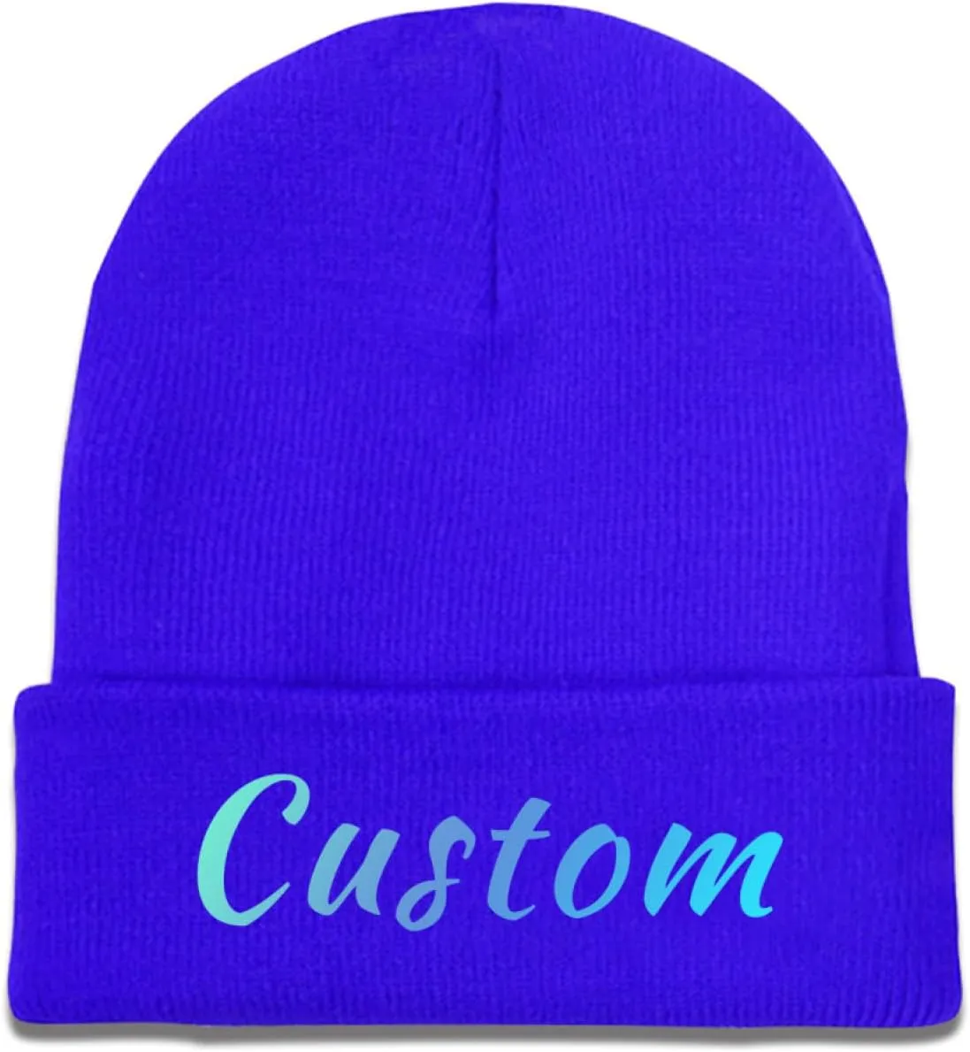 Custom Soft Skull Beanie Hat with Your Text/Logo/Photo, Personalized Winter Knitted Cuffed Beanie Hat for Men & Women