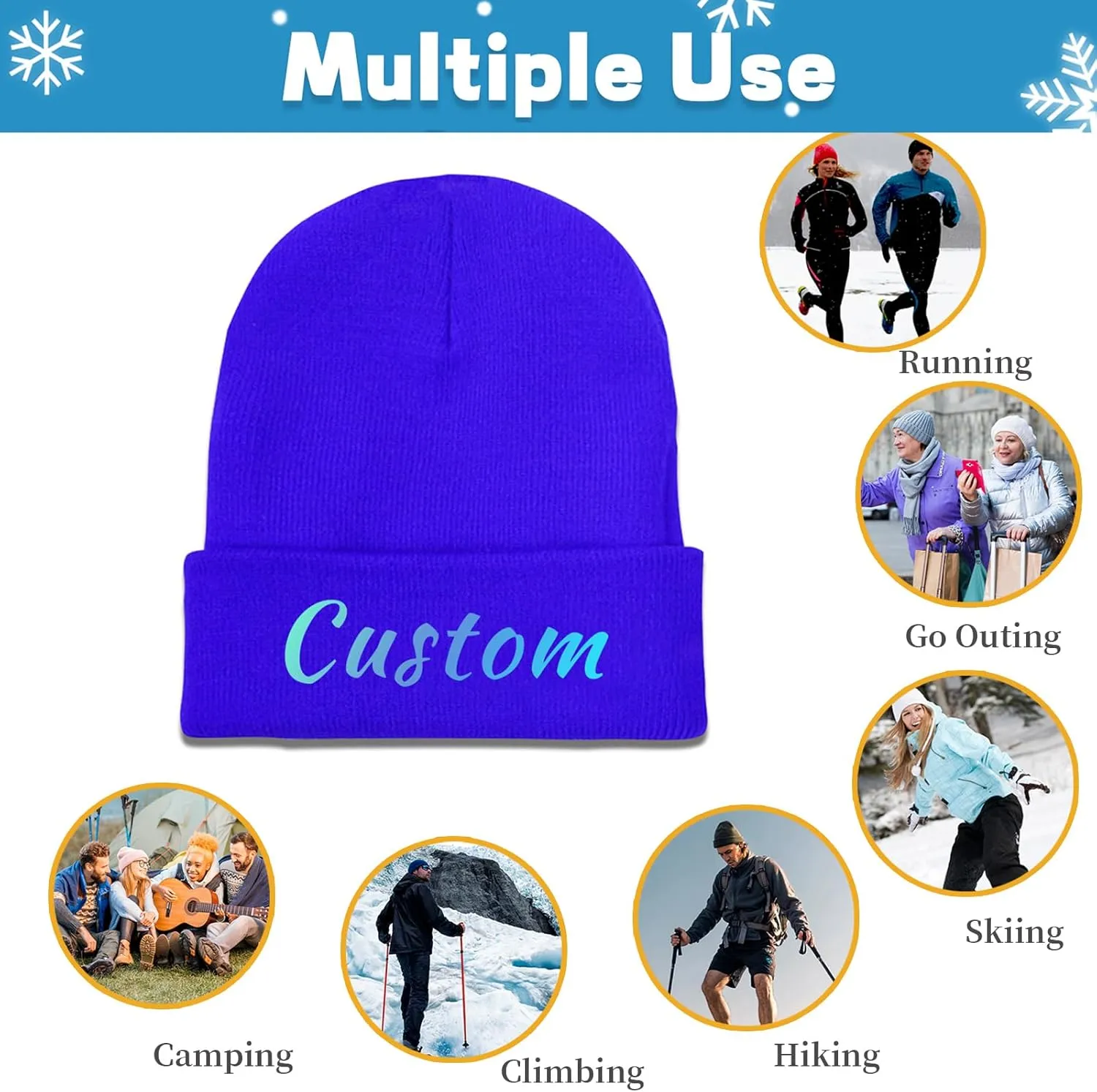 Custom Soft Skull Beanie Hat with Your Text/Logo/Photo, Personalized Winter Knitted Cuffed Beanie Hat for Men & Women