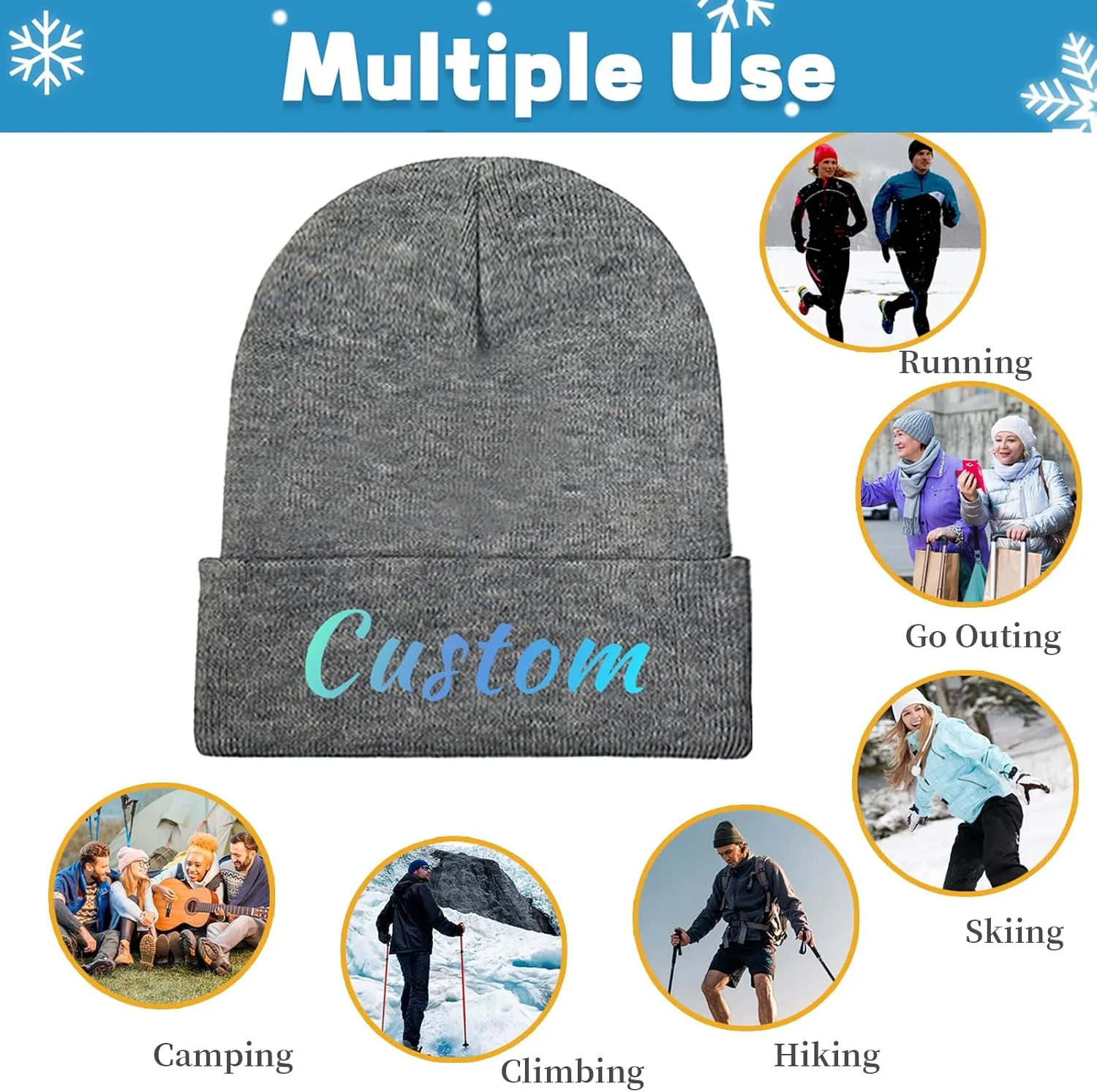Custom Soft Skull Beanie Hat with Your Text/Logo/Photo, Personalized Winter Knitted Cuffed Beanie Hat for Men & Women