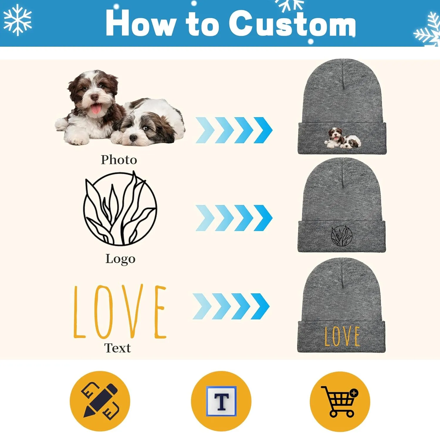 Custom Soft Skull Beanie Hat with Your Text/Logo/Photo, Personalized Winter Knitted Cuffed Beanie Hat for Men & Women