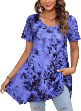 ENMAIN Tunic Tops for Women Plus Size Short Sleeve Top Loose Fit Dressy Casual Swing Summer Tunics Tops to Wear with Leggings