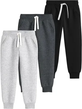 Flygo 3 Pack Boys Sweatpants Kids Active Joggers Athletic Casual Basic Pull On Pants with Pockets Drawstring