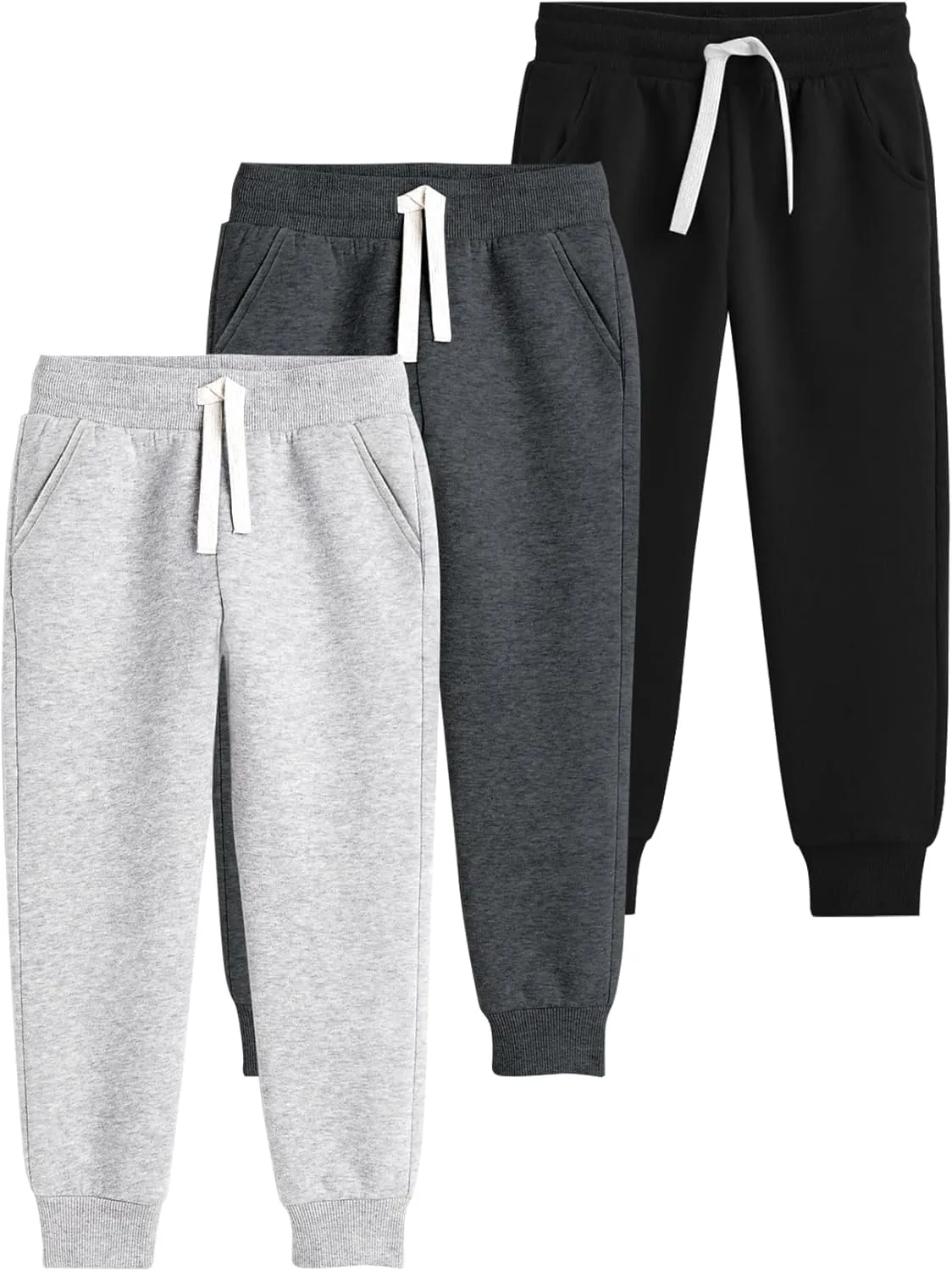 Flygo 3 Pack Boys Sweatpants Kids Active Joggers Athletic Casual Basic Pull On Pants with Pockets Drawstring