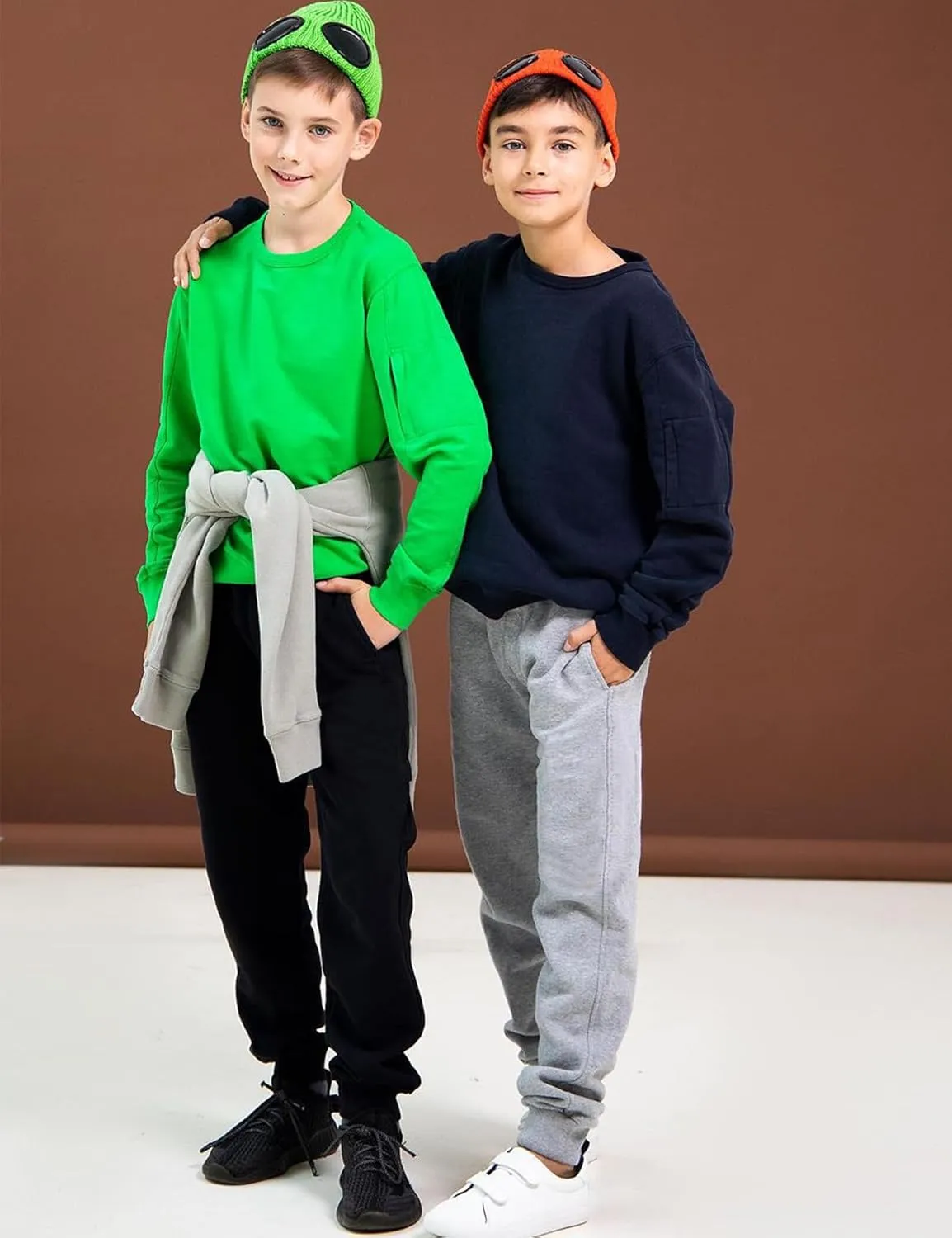 Flygo 3 Pack Boys Sweatpants Kids Active Joggers Athletic Casual Basic Pull On Pants with Pockets Drawstring