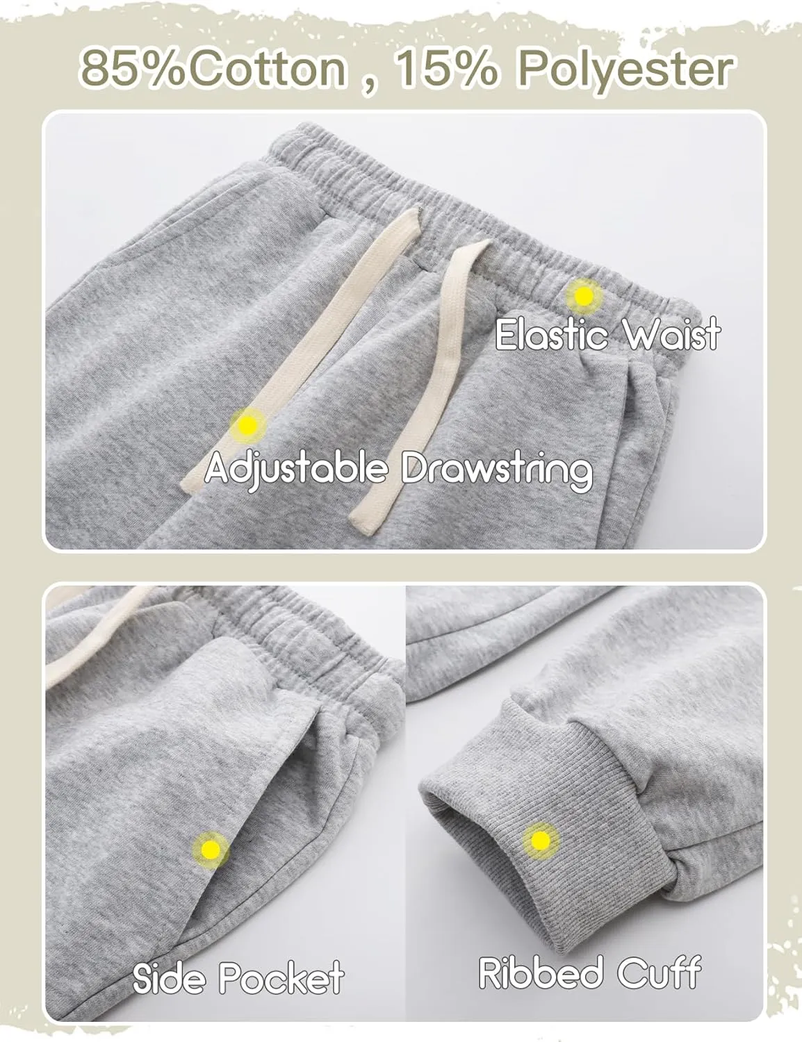 Flygo 3 Pack Boys Sweatpants Kids Active Joggers Athletic Casual Basic Pull On Pants with Pockets Drawstring