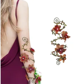 FRESHME Fairy Flower Arm Wrap - 1 PC Renaissance Elven Bracelet Dark Red Flowers Elven Arm Cuff Fantasy Renfaire Cosplay Dress Up Medieval Forest Mother Nature Costume Accessories for Women