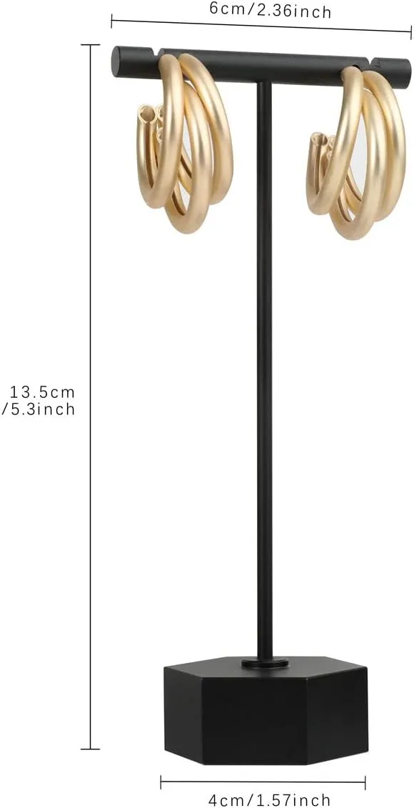 GemeShou Black Metal Earring T Bar Stand, Single Small Earring Hanger Display, Retail Earring Holder for Show, Jewelry Earring Organizer for Online Store PhotographyBlack-Hexagon Base Height 5.3"