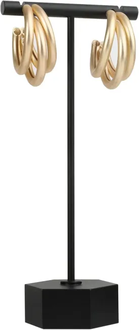 GemeShou Black Metal Earring T Bar Stand, Single Small Earring Hanger Display, Retail Earring Holder for Show, Jewelry Earring Organizer for Online Store PhotographyBlack-Hexagon Base Height 5.3"