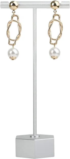GemeShou Silver Metal Earring T Bar Stand, Single Small Earring Hanger Display, Retail Earring Holder for Show, Jewelry Earring Organizer for Online Store PhotographySilver-Hexagon Base Height 5.3"