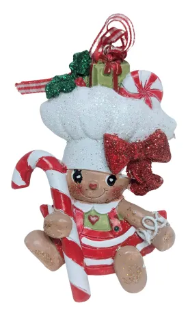 Gingerbread Girl Baker Ornament with Candy Canes