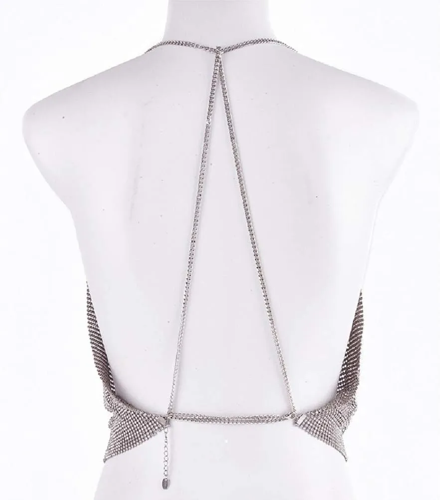 Gold Sexy Tops for Women Sparkly Deep V Neck Crop Tank Tops Cami Body Chain Top