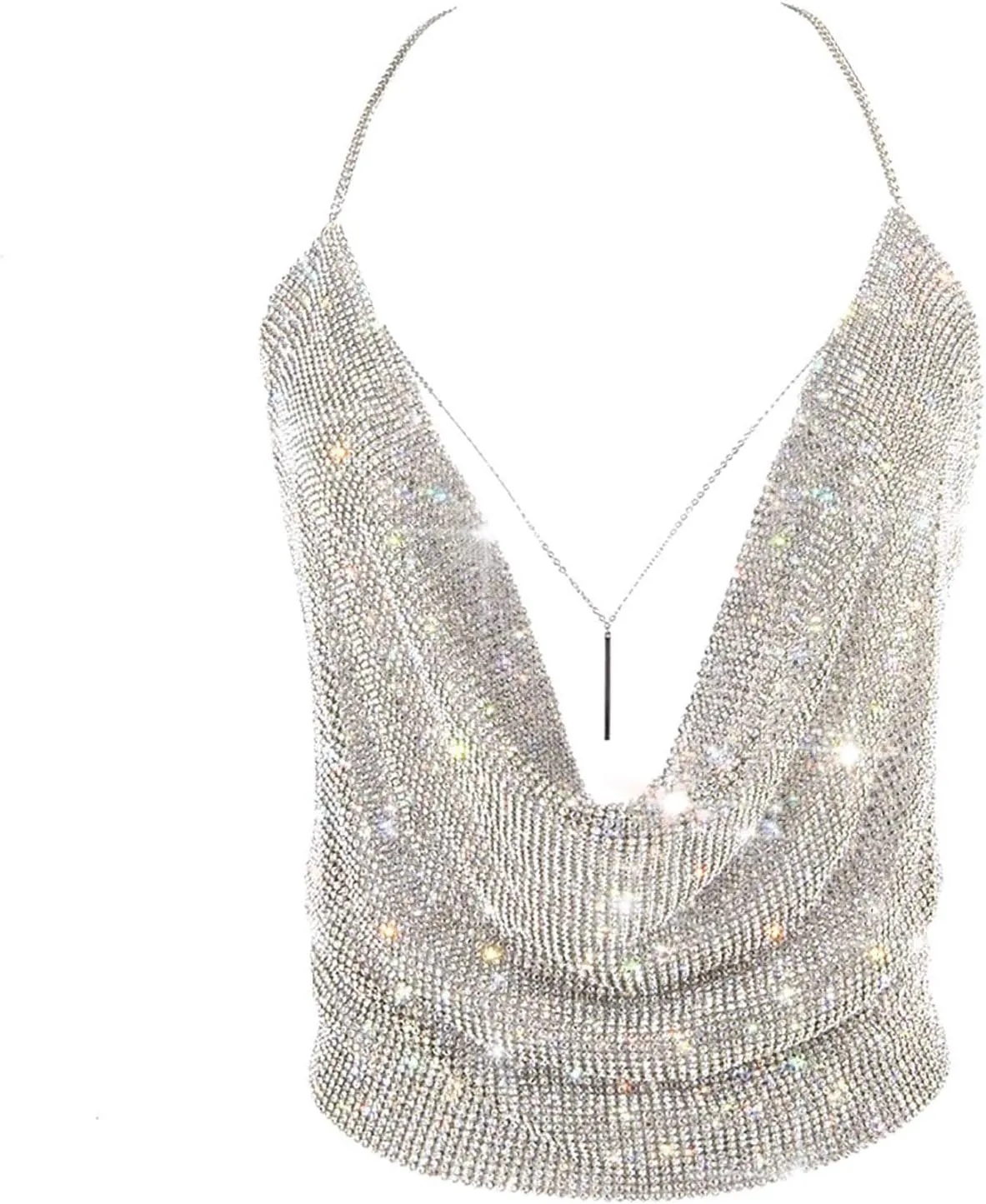 Gold Sexy Tops for Women Sparkly Deep V Neck Crop Tank Tops Cami Body Chain Top