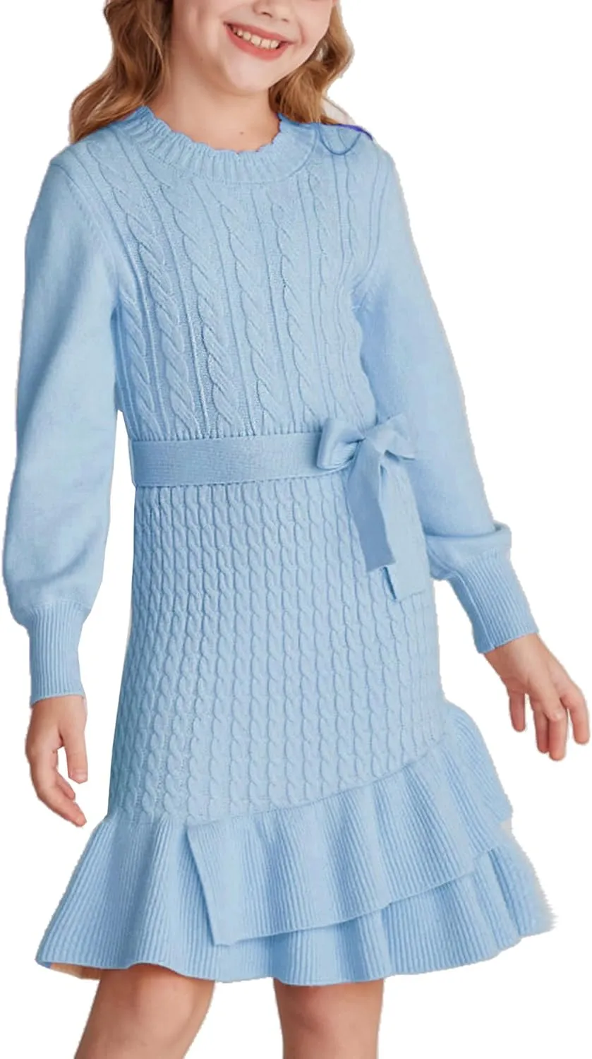 GRACE KARIN Girls Sweater Dress Fall Winter Long Sleeve 2 Layer Knitted Dresses Size 6-14