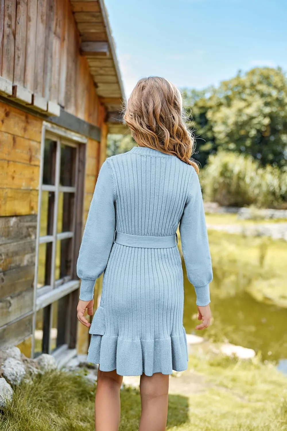 GRACE KARIN Girls Sweater Dress Fall Winter Long Sleeve 2 Layer Knitted Dresses Size 6-14