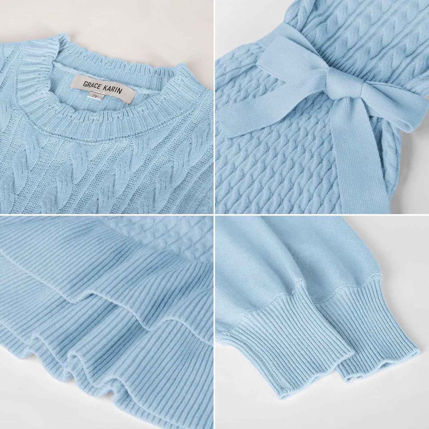 GRACE KARIN Girls Sweater Dress Fall Winter Long Sleeve 2 Layer Knitted Dresses Size 6-14