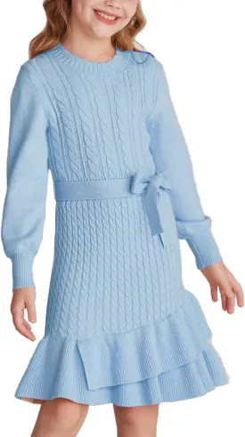 GRACE KARIN Girls Sweater Dress Fall Winter Long Sleeve 2 Layer Knitted Dresses Size 6-14