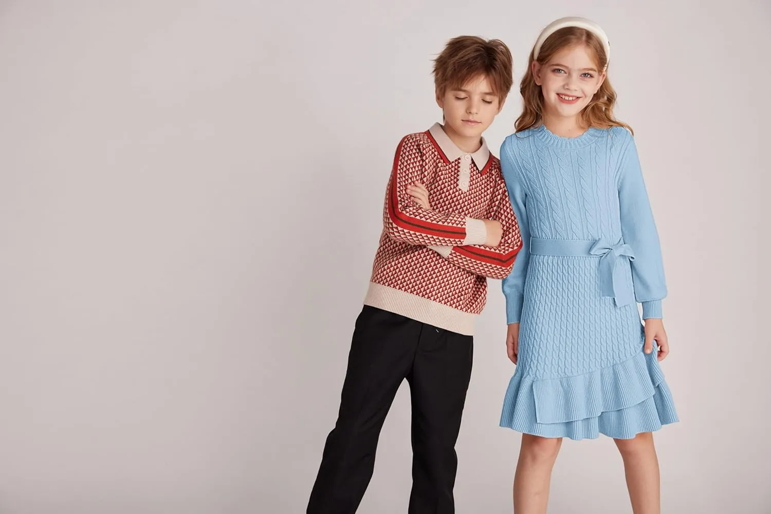 GRACE KARIN Girls Sweater Dress Fall Winter Long Sleeve 2 Layer Knitted Dresses Size 6-14