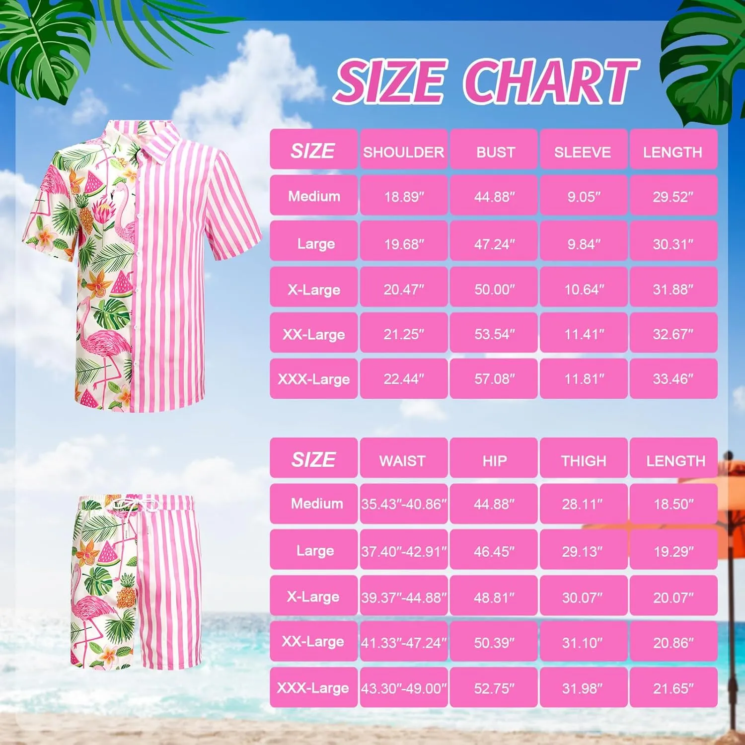 Harloon 4Pcs Mens Hawaiian Shirt and Short Set Beach Outfit Flamingo Print Halloween Tropical Suit with Bucket Hat Sunglasses