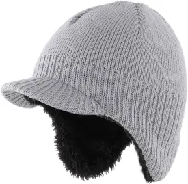 Home Prefer Toddler Boys Girls Fleece Knit Kids Hat Visor Earflaps Winter Hat