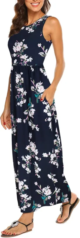 Hount Women's Summer Sleeveless Striped Flowy Casual Long Maxi Dress with Pockets