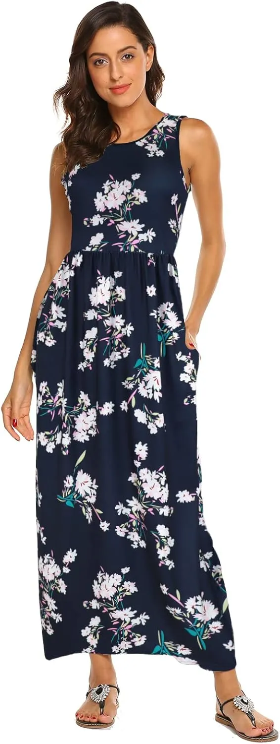 Hount Women's Summer Sleeveless Striped Flowy Casual Long Maxi Dress with Pockets