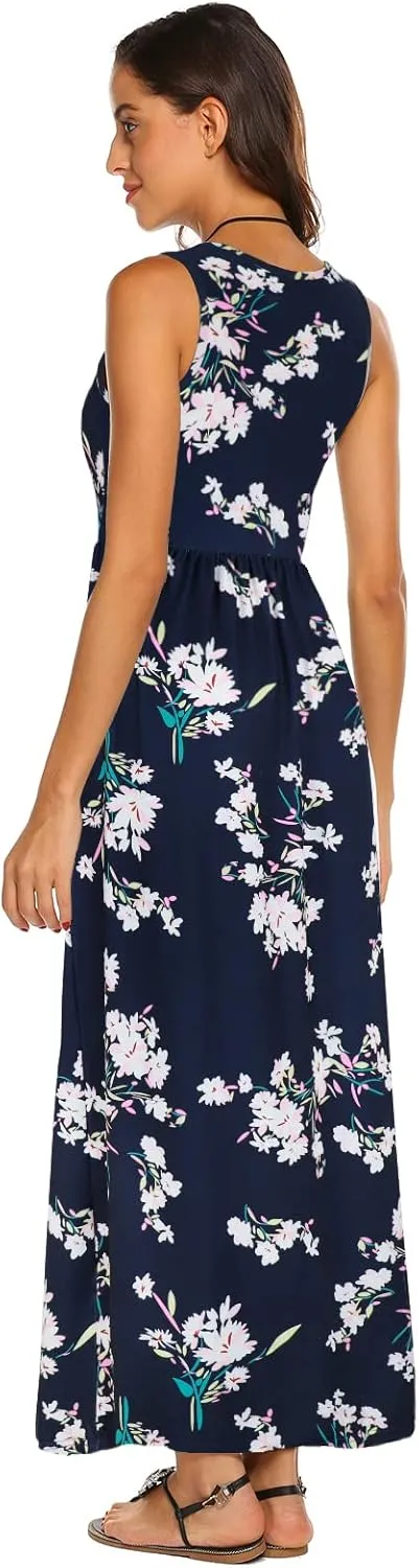 Hount Women's Summer Sleeveless Striped Flowy Casual Long Maxi Dress with Pockets