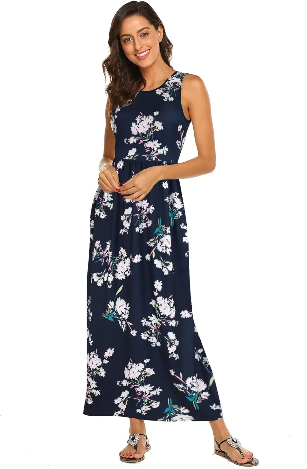 Hount Women's Summer Sleeveless Striped Flowy Casual Long Maxi Dress with Pockets