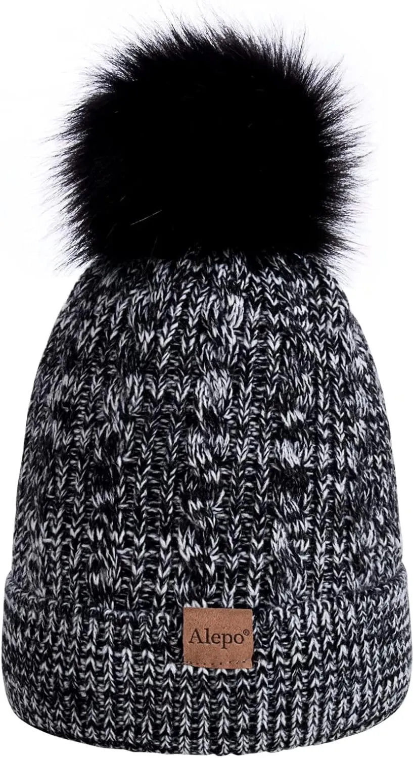 Kids Winter Beanie Hat, Children's Warm Fleece Lined Knit Thick Ski Cap with Pom Pom for Boys Girls