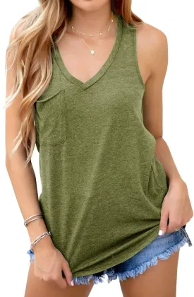 Laseily Women's V Neck Sleeveless Tank Tops Workout Yoga Loose Lightweight Flowy Summer Tee Shirts with Pocket