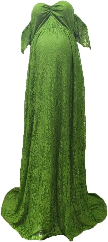Maternity Photography Props Floral Lace Dress Fancy Pregnancy Gown for Baby Shower Photo Shoot