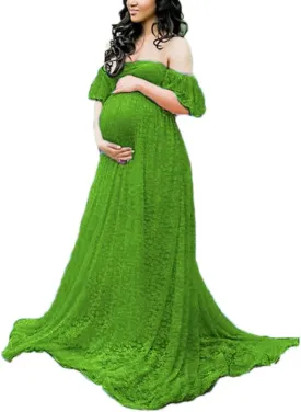Maternity Photography Props Floral Lace Dress Fancy Pregnancy Gown for Baby Shower Photo Shoot