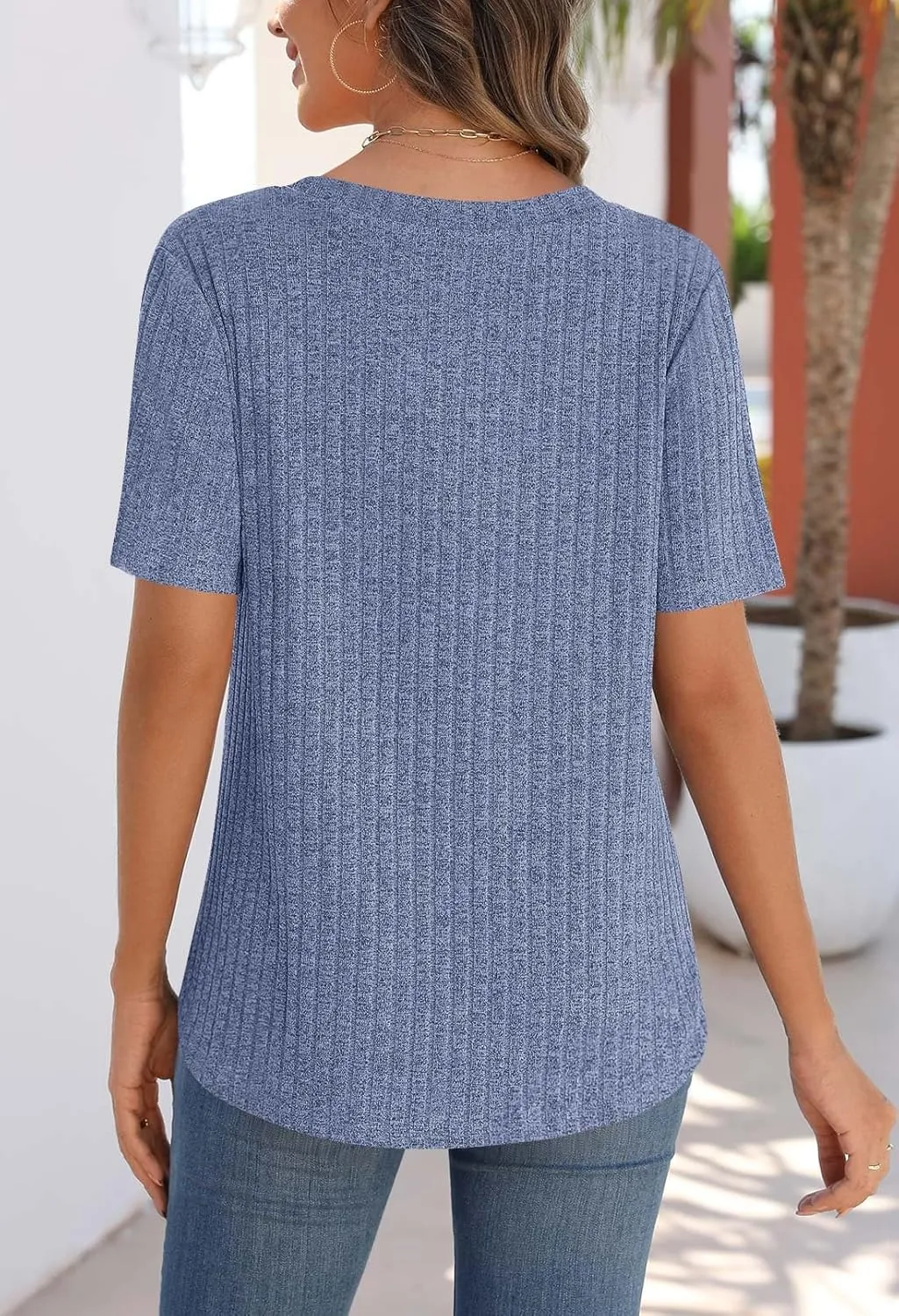 MEROKEETY Women's Short Sleeve V Neck T Shirts 2025 Summer Casual Business Loose Tunic Trendy Tops