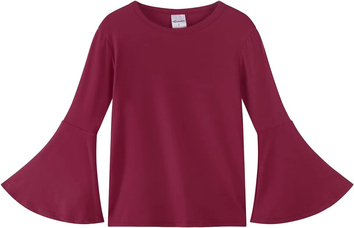 Noomelfish Girls Long Bell Sleeve Top Cute Western Shirts Blouse (5-12 Years)