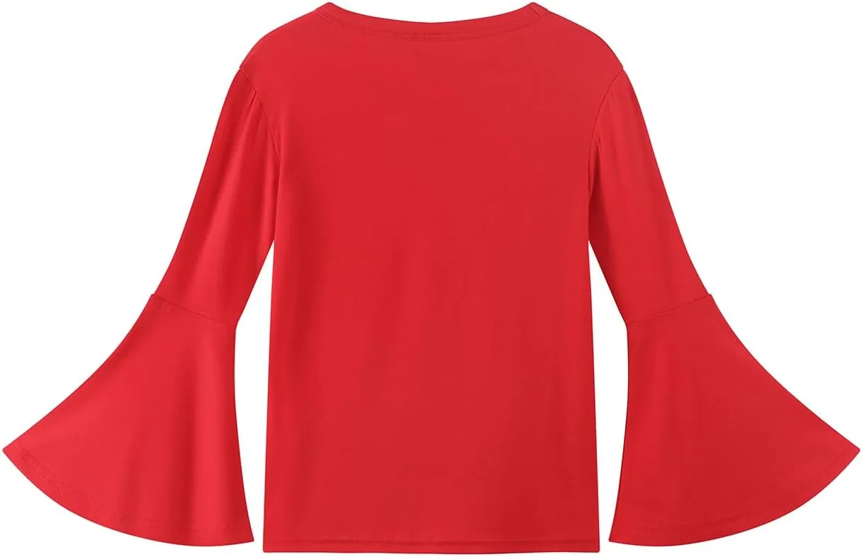 Noomelfish Girls Long Bell Sleeve Top Cute Western Shirts Blouse (5-12 Years)