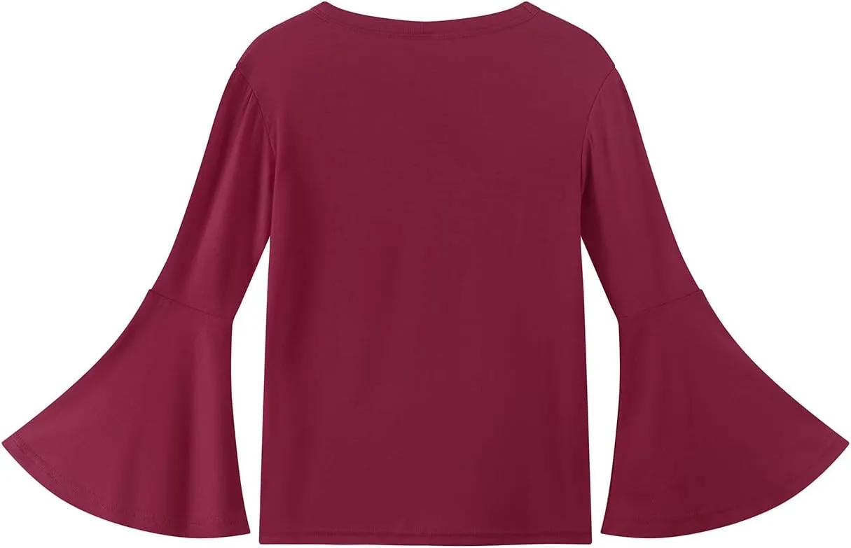 Noomelfish Girls Long Bell Sleeve Top Cute Western Shirts Blouse (5-12 Years)