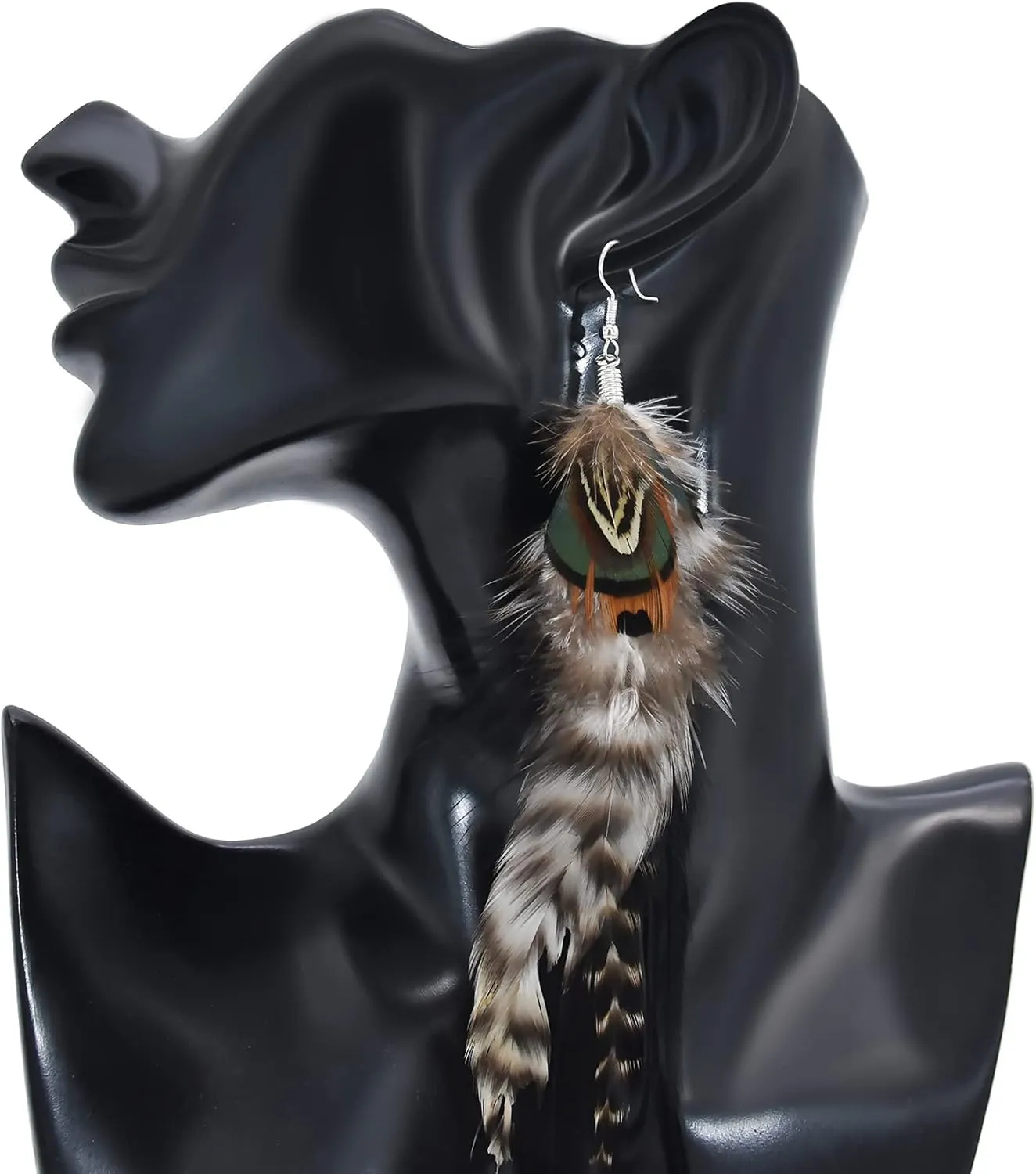 Punk Vintage Long Tassel Feather Beads Drop Wolf Tooth Pendant Earring Fish Hook Earrings