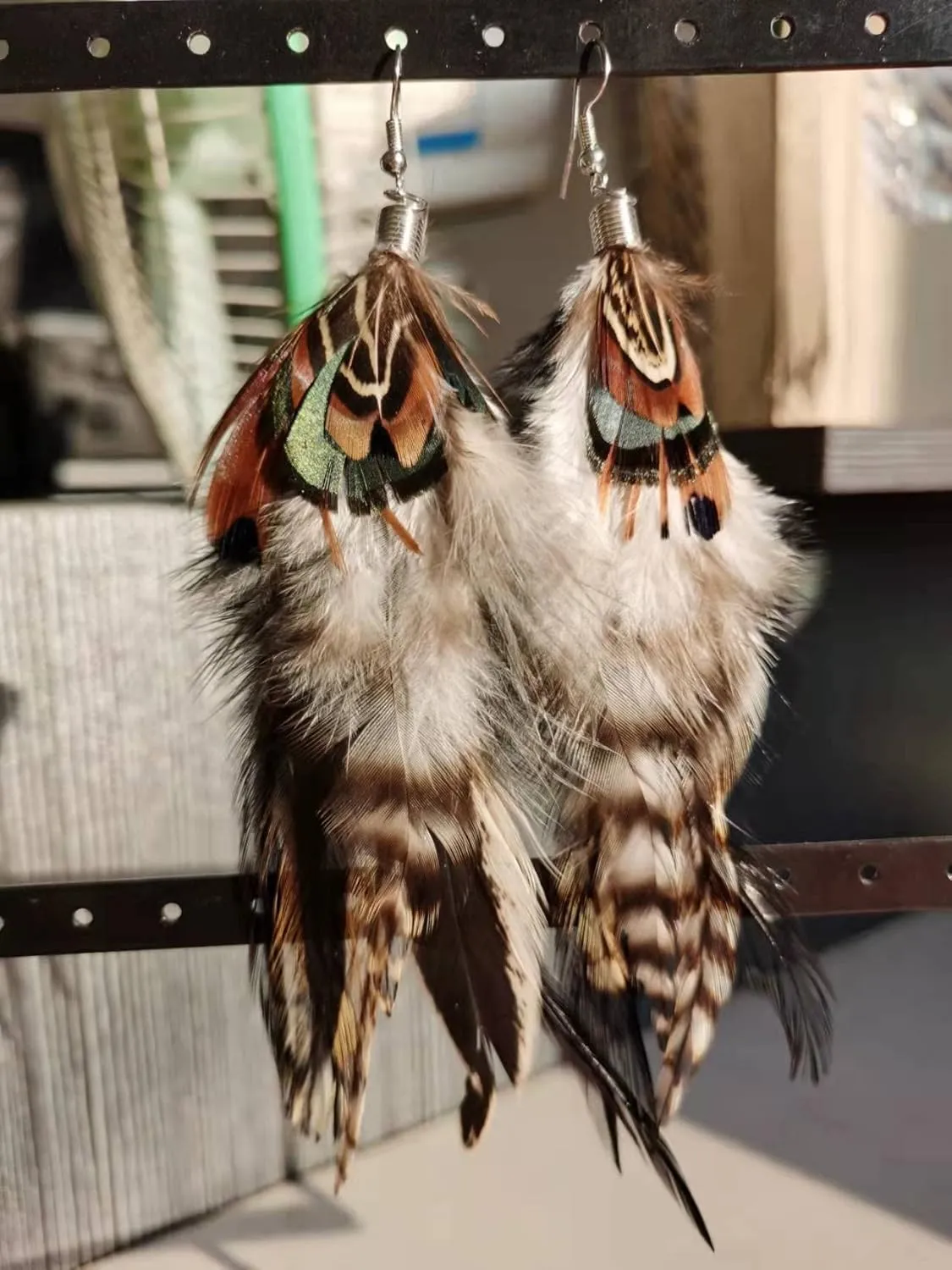 Punk Vintage Long Tassel Feather Beads Drop Wolf Tooth Pendant Earring Fish Hook Earrings