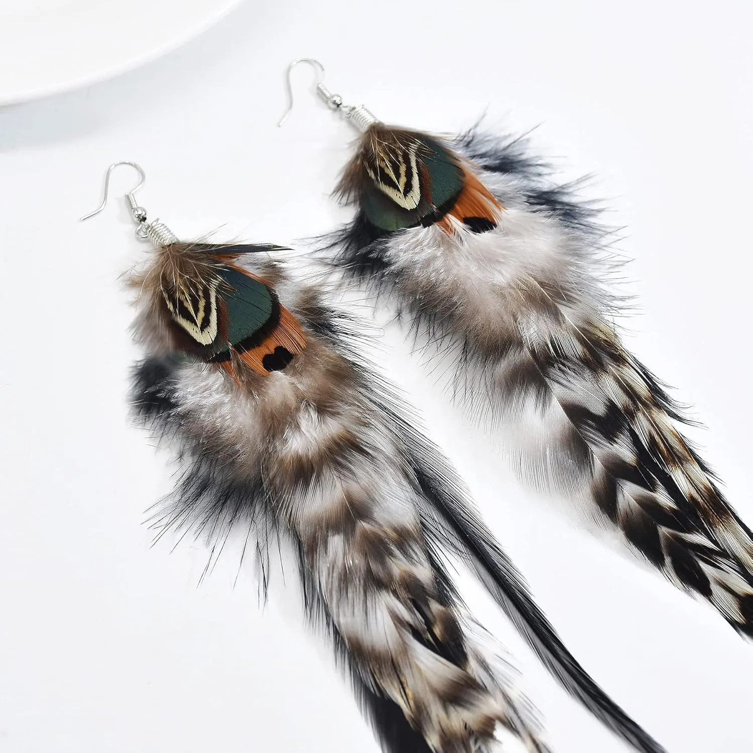Punk Vintage Long Tassel Feather Beads Drop Wolf Tooth Pendant Earring Fish Hook Earrings
