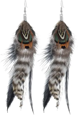 Punk Vintage Long Tassel Feather Beads Drop Wolf Tooth Pendant Earring Fish Hook Earrings