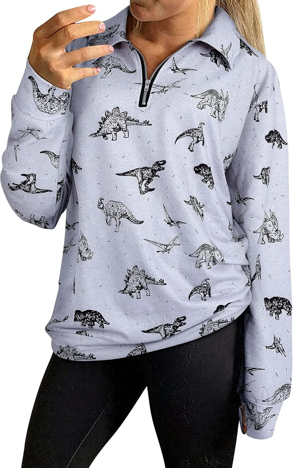 RMCMS Women Cute Dinosaur Graphic Prime Sweatshirt Tees Ladies Bestie Fun Hoodies Pullover Tops