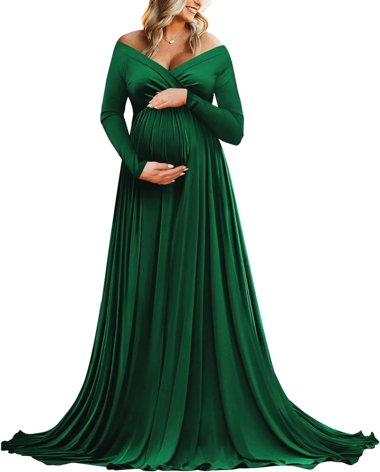 Saslax Maternity Off Shoulders Half Circle Gown for Baby Shower Photo Props Dress