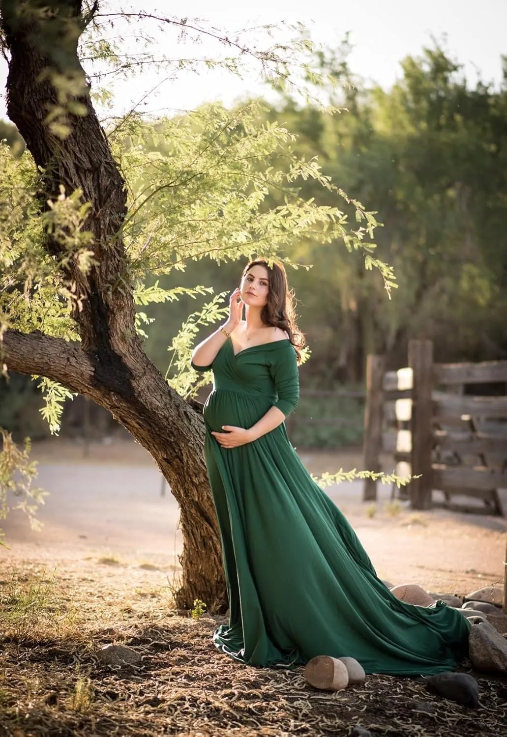 Saslax Maternity Off Shoulders Half Circle Gown for Baby Shower Photo Props Dress